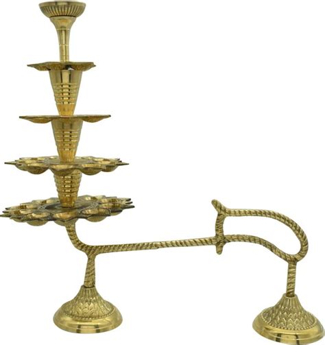 Puja N Pujari Big Ganga Aarti Diya Brass Hand Held 5 Tier Pooja 21 ...
