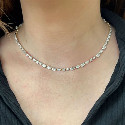 Multi Shape Moissanite Necklace Yellow Gold Plated Beautiful Tennis Ne ...