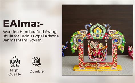 EAlma Beautiful Wooden Handicrafted Swing Jhula for Laddu Gopal Krishna ...