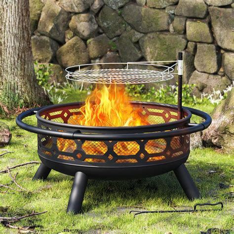 Outvue 42 Inch Fire Pit 36" Wood Burning Fire Pit With Grill & Lid - 3 ...