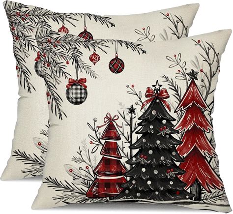Amazon.com: DFXSZ Christmas Pillow Covers 18x18 Inch Set of 2 Red Balck ...