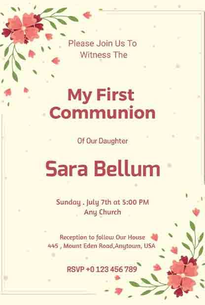 First Holy Communion Invitation Templates - Free | Editable