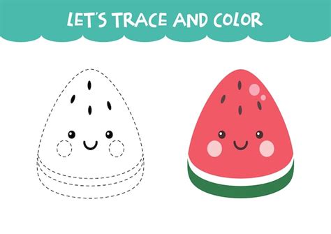 Trace and color cute watermelon educational worksheet | Premium Vector