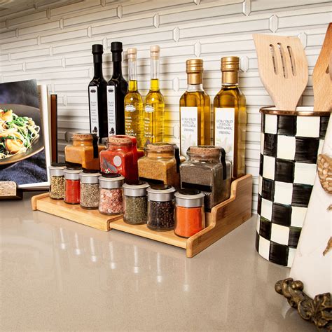 Buy Seville Classics 3-Tier Expandable Bamboo Spice Rack Step Shelf ...