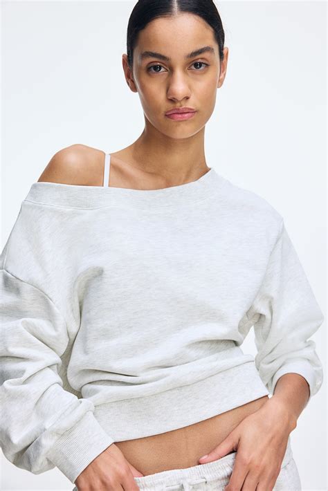 Off-the-Shoulder Sweatshirt - Light gray melange - Ladies | H&M US