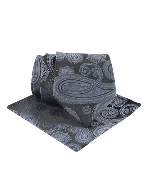 Kavove Black Paisley Necktie and Pocket Square Gift Box