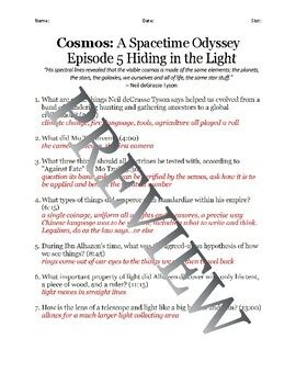 Cosmos: Episode 5 Hiding in the Light Viewing Sheet and Answer Key