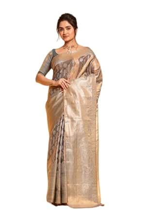 Buy KAVVYA soft & lightweight orange-bronze color metallic weaving silk ...