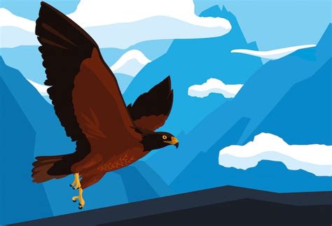 Imposant oiseau faucon volant dans le paysage | Vecteur Premium