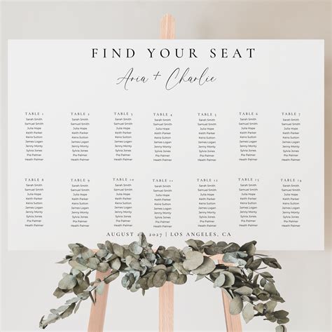 Easily Customizable Wedding Seating Chart 14 tables