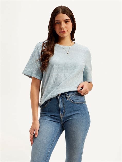 Women's Textured Light Blue Round Neck Top – Levis India Store