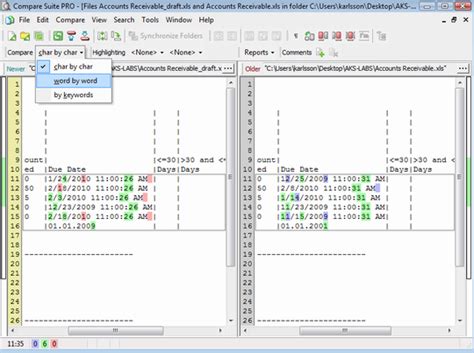 Comparing Files 的图像结果