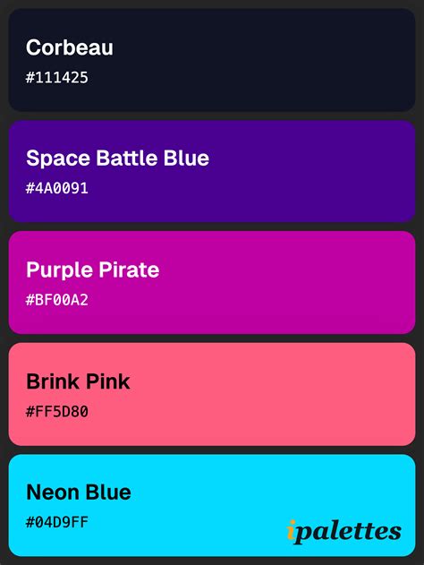 Cyberpunk Color Palette and colors #111425 #4A0091 #BF00A2 #FF5D80 ...