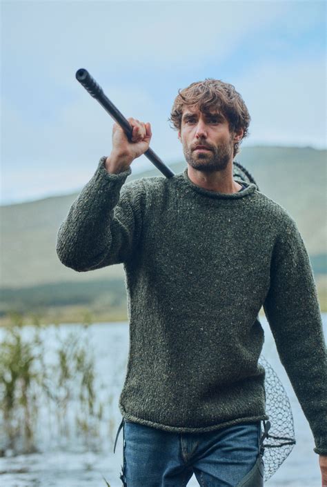 Raheen Tweed Roll Neck Mens Sweater - Green | Men sweater, Roll neck ...