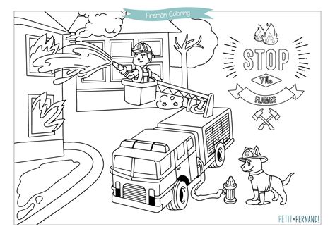Fireman : Free printable coloring for kids | Petit-Fernand