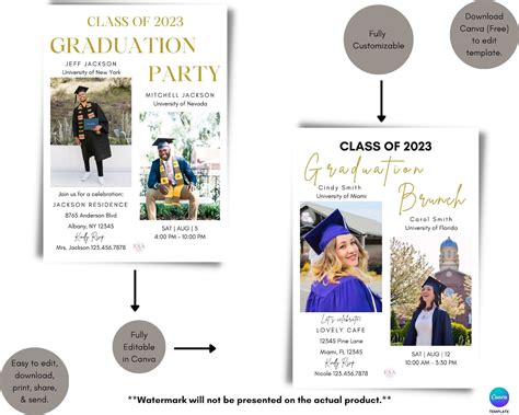 Graduation Party Invitation Template, Two Graduates Invitation With ...