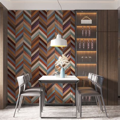 Modern Flair: Zigzag Multicolor Wood Wallpaper for Living Room – Paper ...