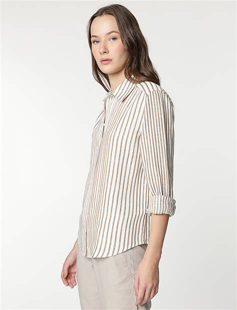 Buy Pure Linen Striped Spread Collar Shirt at Marks & Spencer