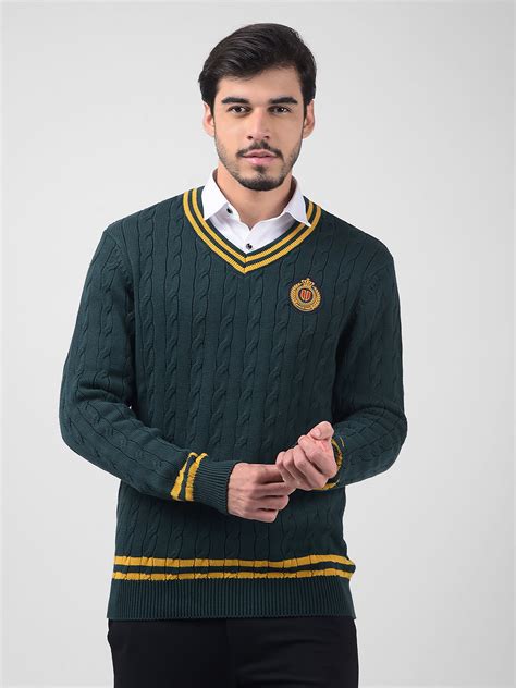 Buy Men's Green Cable V-Neck Sweater Online | Numero Uno