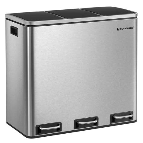 SONGMICS Trash Can, 3 x 4.8 Gallon Garbage Can, 14.4 Gallon Recycle Bin ...