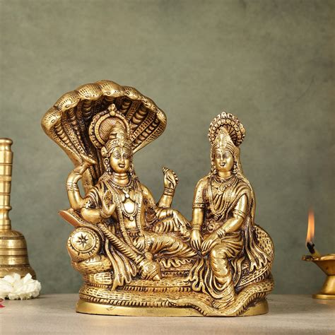 Buy Pure Brass Lakshmi Narayan Resting on Sheshanaag Idol - 8 inch ...