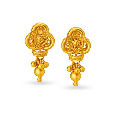 Dainty 22 Karat Yellow Gold Floral Drops