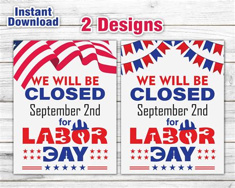 Closed for Labor Day Printable Sign, Pdf, Jpg, Business Sign, Holiday ...