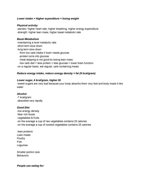 Nutri sci 132 Day 17 - 10 15 - Lower intake + Higher expenditure ...