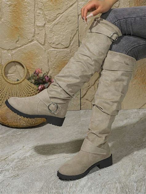 Women's Autumn/Winter Pleated Button Decor New Fashionable Boots ...