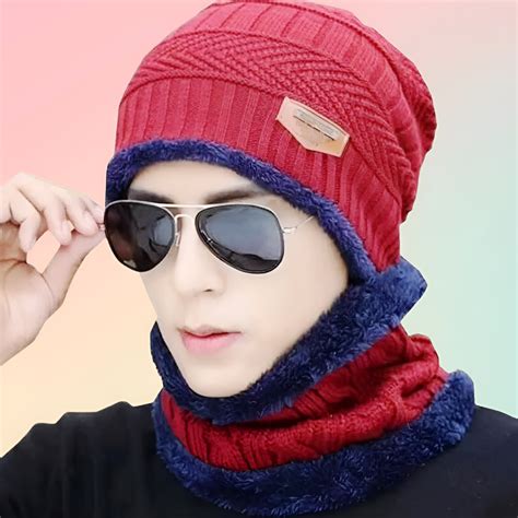 Red Winter Sports Cap & Muffler Set for Men & Women, Beanie Cap, 1 Set ...