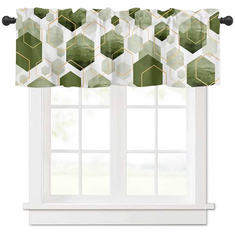 Sage Green Geometric Valances for Windows Farmhouse Kitchen Curtains ...