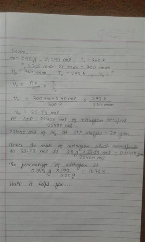 In Duma's method for estimation of Nitrogen,0.25g of an organic ...