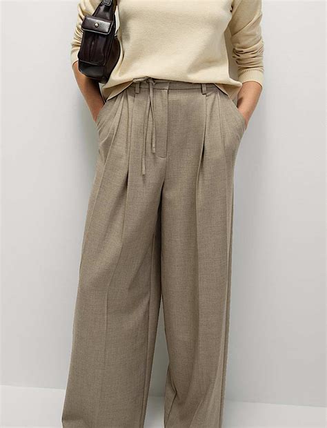 Buy Pleat Front Drawstring Wide Leg Trousers at Marks & Spencer