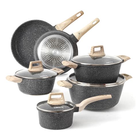 CAROTE Nonstick Granite Cookware Sets, 10 Pcs Pots and Pans Set, Non ...