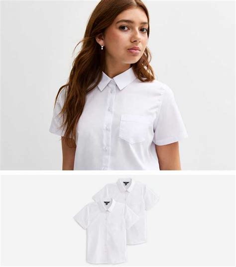 Girls Pack of 2 White Short Sleeve Regular School Shirts | New Look