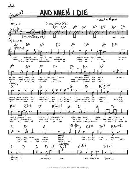 And When I Die by Blood, Sweat & Tears Sheet Music for Real Book ...