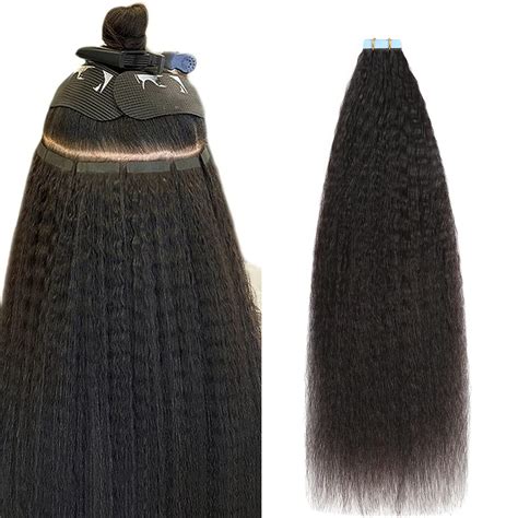 Amazon.com : SUYYA Tape in Hair Extensions Kinky Straight Natural Black ...