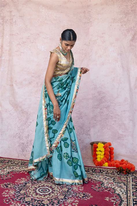 Aqua Blue Peacock Kalamkari Saree Set – Aamra by Lavanya