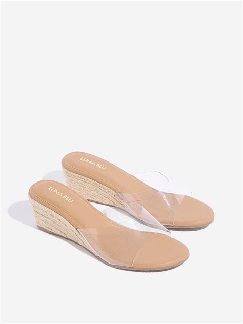 Buy LUNA BLU Beige Vinyl-Strap Wedge Heel Sandals from Westside