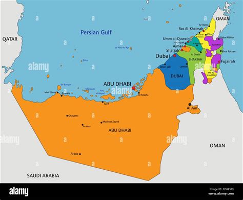 Labeled Map United Arab Emirates UAE United Arab Emirates Map With