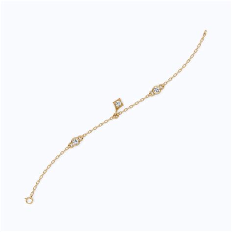 Diamond Charm Chain Bracelet in 14K Solid Gold, 0.81 TCW Round Cut Lab ...