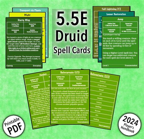 D&D Druid Spell Cards 5.5e 2024 Players Handbook All Druid Spells ...