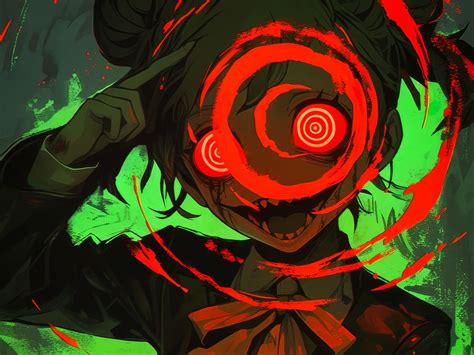 Download wallpaper 1400x1050 girl, circles, fangs, scary, anime, art ...