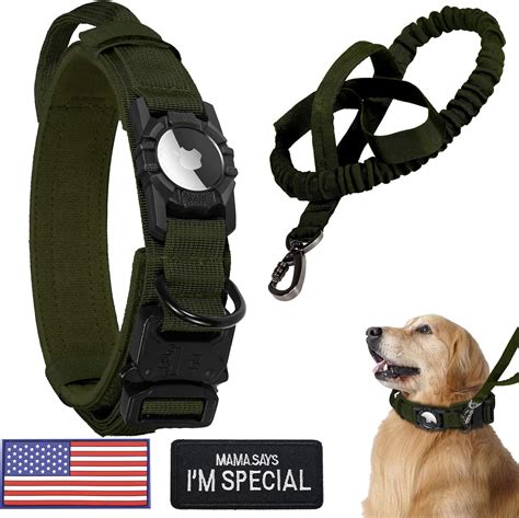Amazon.com : Tactical AirTag Dog Collar Leash Set,FEEYAR Heavy Duty Air ...