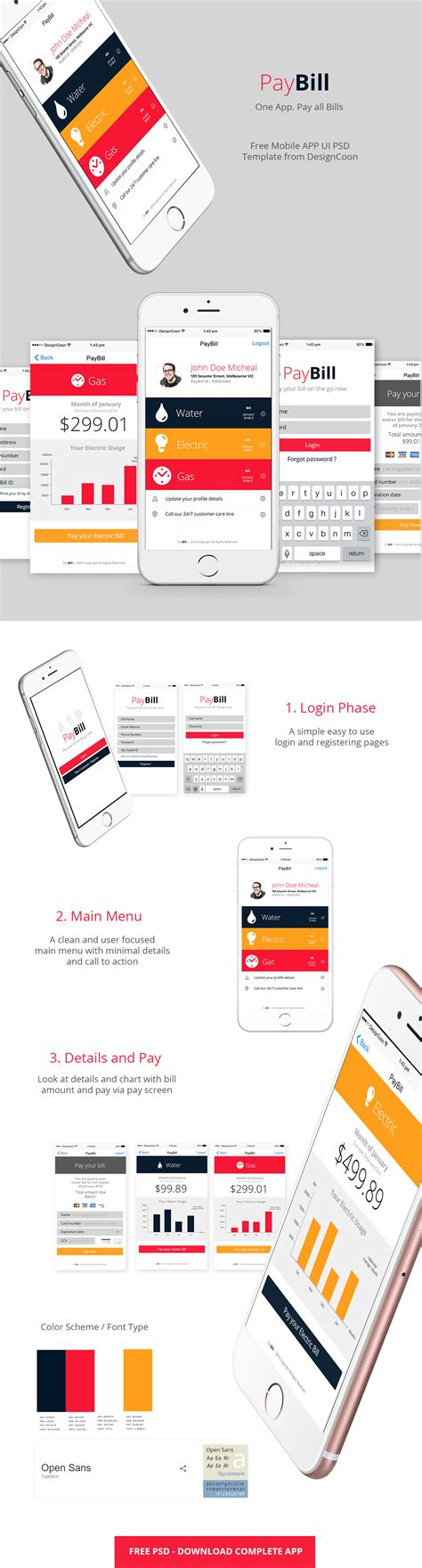 Free PSD - Bill Pay Mobile App UI Design with 9 Screens on Behance