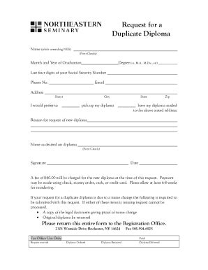Fillable Online DUPLICATE DIPLOMA REQUEST FORM **Please Print Clearly ...