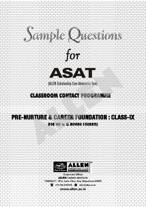Sample Paper ASAT N E for IX Moving Students: Instructions & Questions ...