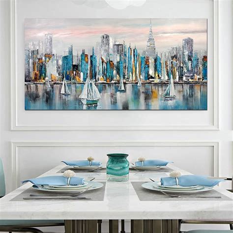 Buy Yotree Paintings，24*48 Inch Wall Art Oil Painting City View ...