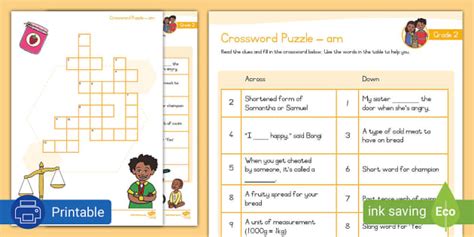 Grade 2 Phonics: am: Crossword Puzzle - Revision - Twinkl