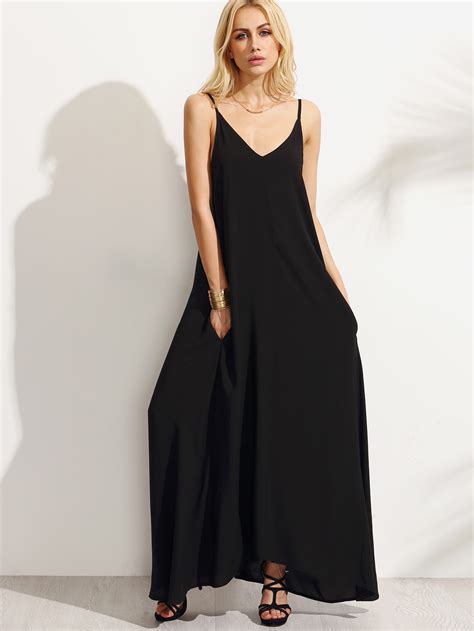 Black Spaghetti Strap Maxi Dress -SheIn(Sheinside)